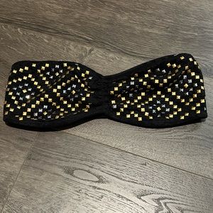 Small Victoria’s Secret Pink Black Gold Stud Strapless Top